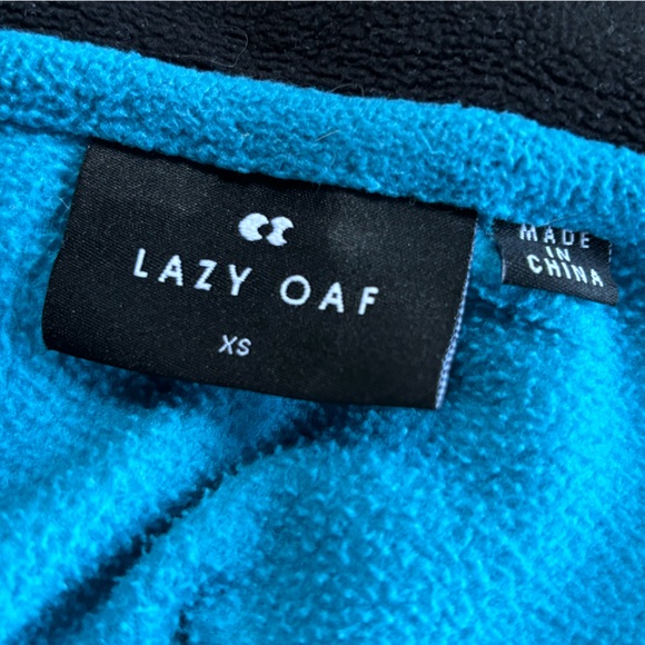 Lazy Oaf Vintage Zip Fleece Pullover Neon Pink & Blue 80s Sweater Size XS - Picture 6 of 7